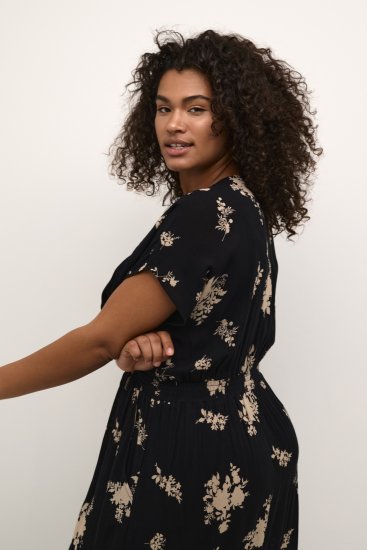Kaffe Curve Jenna Rochie Negru/Brown Flower imprimeu - Rochii - 
