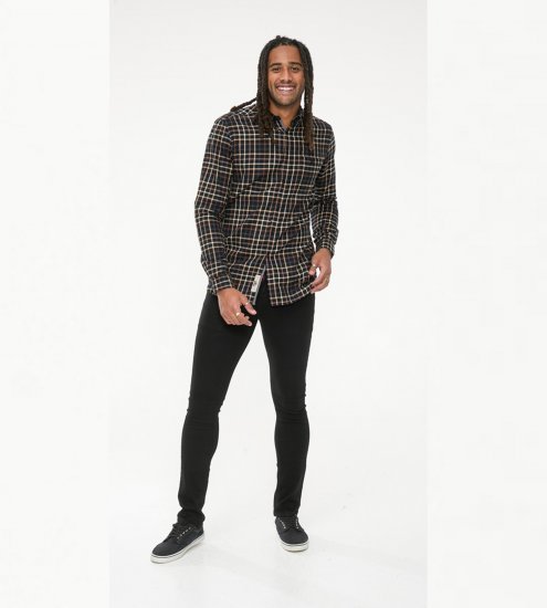 D555 Destin Checked Long Sleeve Shirt Black/Tan Check - Cămăși cu mâneci lungi - 