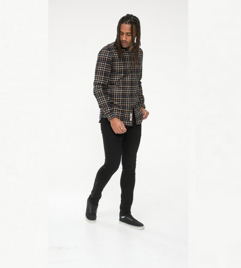 D555 Destin Checked Long Sleeve Shirt Black/Tan Check - Cămăși cu mâneci lungi - 
