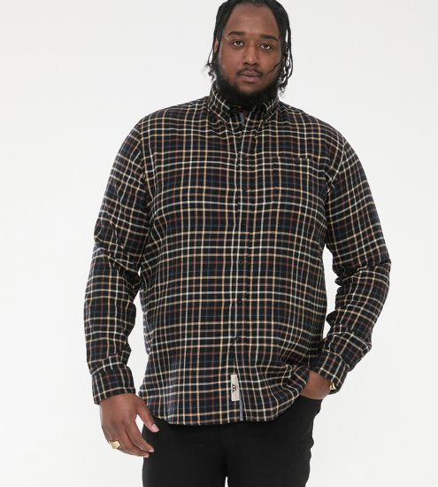 D555 Destin Checked Long Sleeve Shirt Black/Tan Check - Cămăși cu mâneci lungi - 
