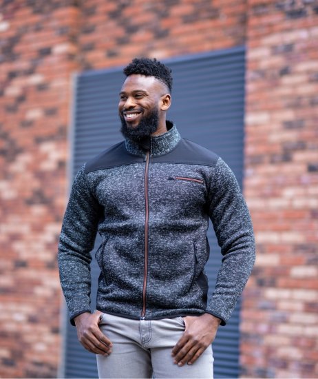 Kam jeans KV133 Twisted Marl Fleece Jacket Black - Geci - Geci Bărbați Mărimi Mari