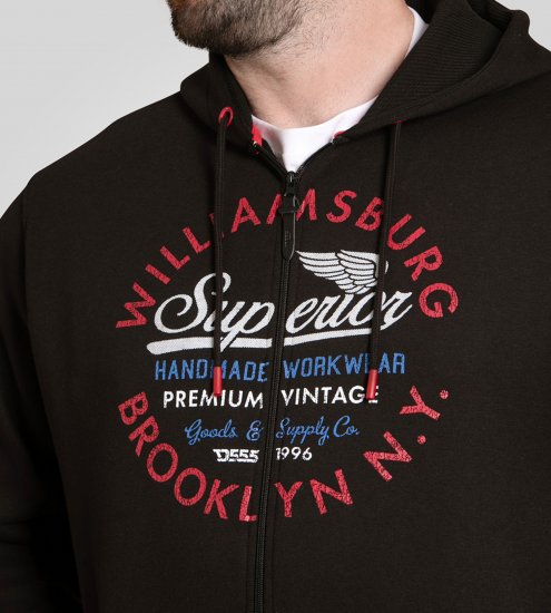 Duke Southampton Brooklyn Chest Print Full Zip Hoodie Black - Pulovere & hanorace - Pulovere & Hanorace Bărbați Mărimi Mari