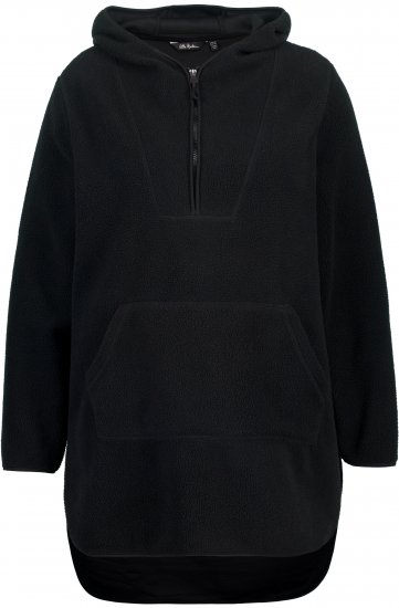 Ulla Popken Teddy Fleece Hooded Zip Neck Sweatshirt Black - Pulovere & hanorace - 