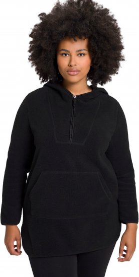 Ulla Popken Teddy Fleece Hooded Zip Neck Sweatshirt Black - Pulovere & hanorace - 