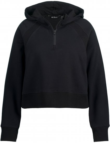 Ulla Popken Ribbed Inset Zip Collar Hoodie Black - Pulovere & hanorace - 