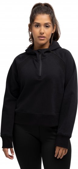 Ulla Popken Ribbed Inset Zip Collar Hoodie Black - Pulovere & hanorace - 