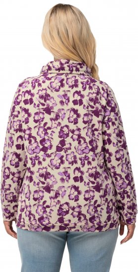 Ulla Popken Floral Print Drawstring Collar Hoodie Vanilla - Pulovere & hanorace - 