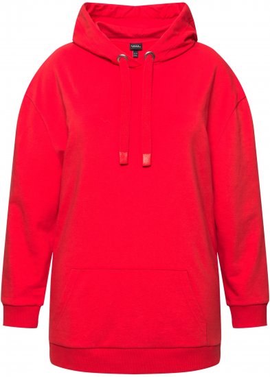 Ulla Popken Back Print Kangaroo Pocket Hoodie Hibiscus Red - Pulovere & hanorace - 