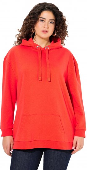 Ulla Popken Back Print Kangaroo Pocket Hoodie Hibiscus Red - Pulovere & hanorace - 