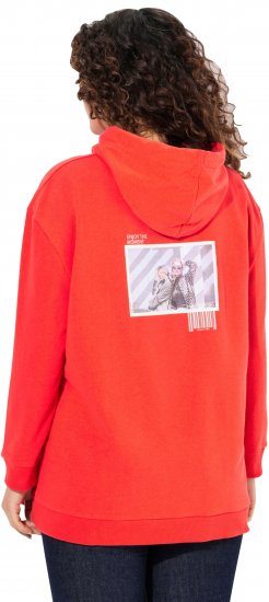 Ulla Popken Back Print Kangaroo Pocket Hoodie Hibiscus Red - Pulovere & hanorace - 