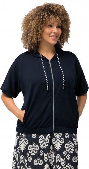 Ulla Popken Short Sleeve Zip-Up Hoodie Navy - Pulovere & hanorace - 