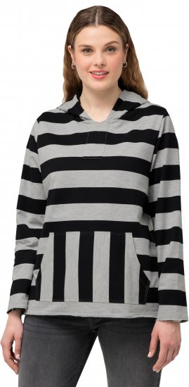 Ulla Popken Mixed Stripe Long Sleeve Hoodie Black - Pulovere & hanorace - 