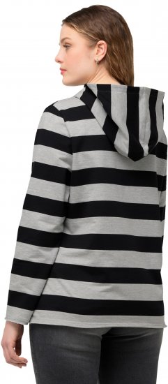 Ulla Popken Mixed Stripe Long Sleeve Hoodie Black - Pulovere & hanorace - 