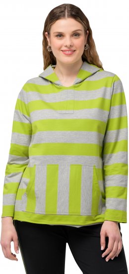 Ulla Popken Mixed Stripe Long Sleeve Hoodie Apple Green - Pulovere & hanorace - 
