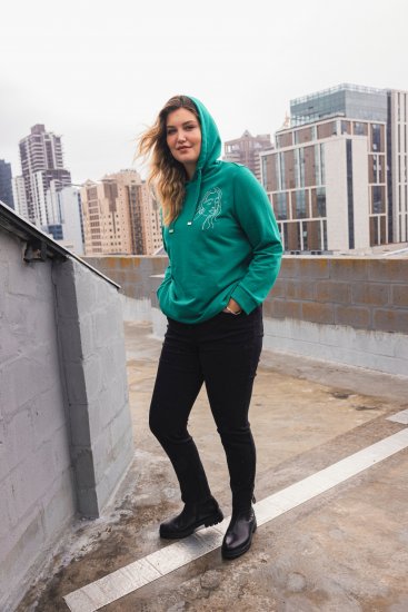 Ulla Popken Face Graphic Long Sleeve Hoodie Emerald Green - Pulovere & hanorace - 