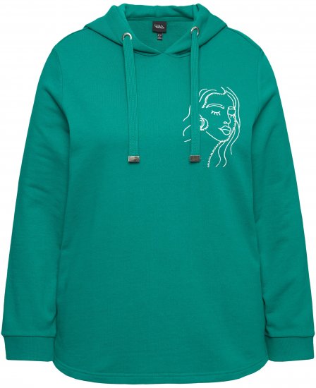 Ulla Popken Face Graphic Long Sleeve Hoodie Emerald Green - Pulovere & hanorace - 
