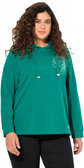 Ulla Popken Face Graphic Long Sleeve Hoodie Emerald Green - Pulovere & hanorace - 