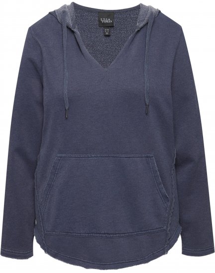 Ulla Popken Open Edged Long Sleeve V-Neck Hoodie Navy - Pulovere & hanorace - 