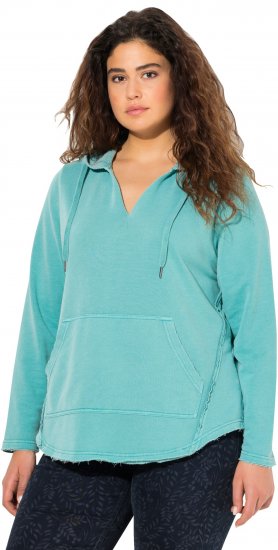 Ulla Popken Open Edged Long Sleeve V-Neck Hoodie Mint Green - Pulovere & hanorace - 