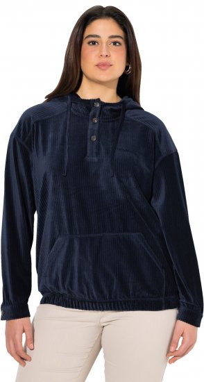 Ulla Popken Corduroy Hoodie Navy - Pulovere & hanorace - 