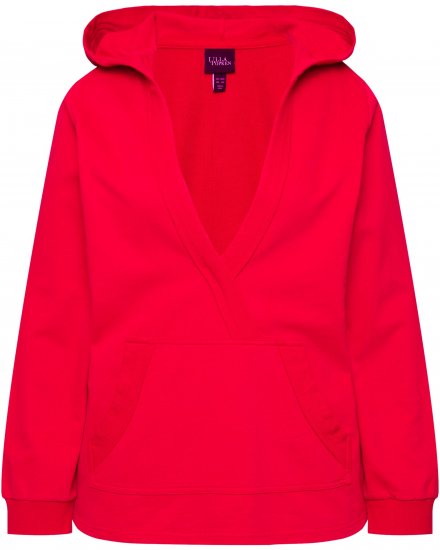 Ulla Popken Plunge Neck Long Sleeve Hoodie Salsa Red - Pulovere & hanorace - 