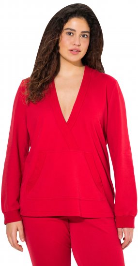 Ulla Popken Plunge Neck Long Sleeve Hoodie Salsa Red - Pulovere & hanorace - 