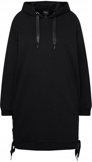Ulla Popken Longline Lace Up Hoodie Black - Pulovere & hanorace - 