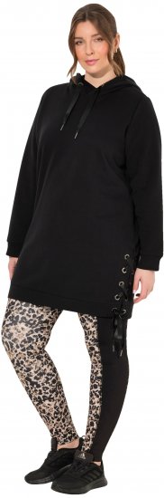 Ulla Popken Longline Lace Up Hoodie Black - Pulovere & hanorace - 
