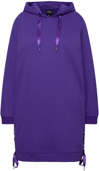 Ulla Popken Longline Lace Up Hoodie Purple - Pulovere & hanorace - 