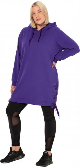 Ulla Popken Longline Lace Up Hoodie Purple - Pulovere & hanorace - 