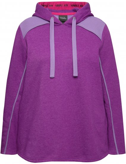 Ulla Popken Waffle Pique Contrast Color Hoodie Dark Purple - Pulovere & hanorace - 