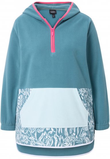 Ulla Popken Floral Detail Fleece Hoodie Ice Green - Pulovere & hanorace - 