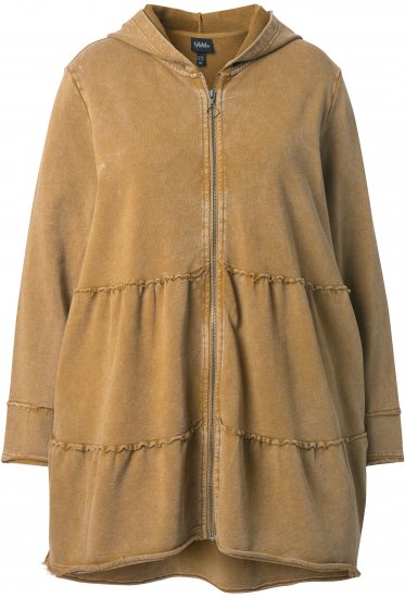 Ulla Popken Tiered Flounce Panel Zip Up Hoodie Mocha Brown - Pulovere & hanorace - 