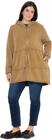 Ulla Popken Tiered Flounce Panel Zip Up Hoodie Mocha Brown - Pulovere & hanorace - 