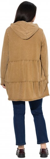 Ulla Popken Tiered Flounce Panel Zip Up Hoodie Mocha Brown - Pulovere & hanorace - 