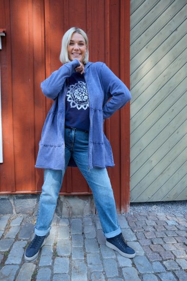 Ulla Popken Tiered Flounce Panel Zip Up Hoodie Atlantic Blue - Pulovere & hanorace - 