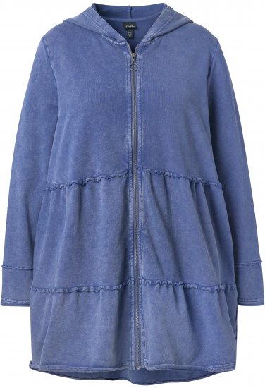 Ulla Popken Tiered Flounce Panel Zip Up Hoodie Atlantic Blue - Pulovere & hanorace - 