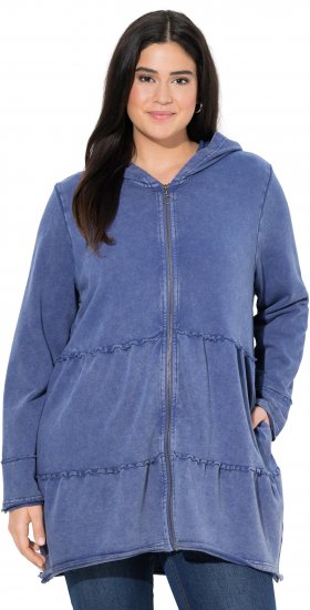 Ulla Popken Tiered Flounce Panel Zip Up Hoodie Atlantic Blue - Pulovere & hanorace - 
