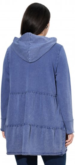 Ulla Popken Tiered Flounce Panel Zip Up Hoodie Atlantic Blue - Pulovere & hanorace - 