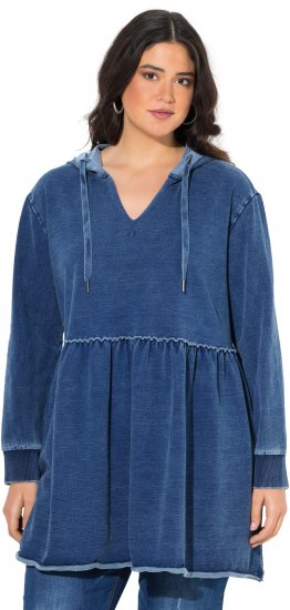 Ulla Popken Indigo Dyed Flounce Panel Hoodie Blue - Pulovere & hanorace - 