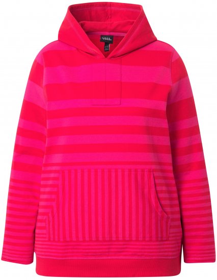 Ulla Popken Oversized Striped Long Sleeve Hoodie Lychee - Pulovere & hanorace - 
