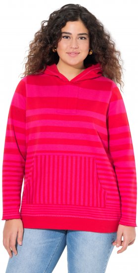 Ulla Popken Oversized Striped Long Sleeve Hoodie Lychee - Pulovere & hanorace - 