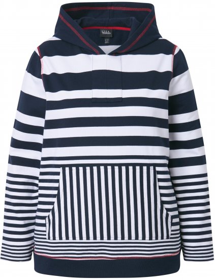 Ulla Popken Oversized Striped Long Sleeve Hoodie Ink Blue - Pulovere & hanorace - 