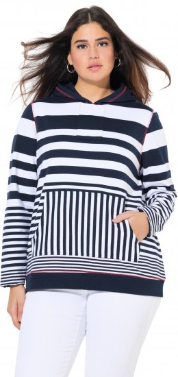 Ulla Popken Oversized Striped Long Sleeve Hoodie Ink Blue - Pulovere & hanorace - 
