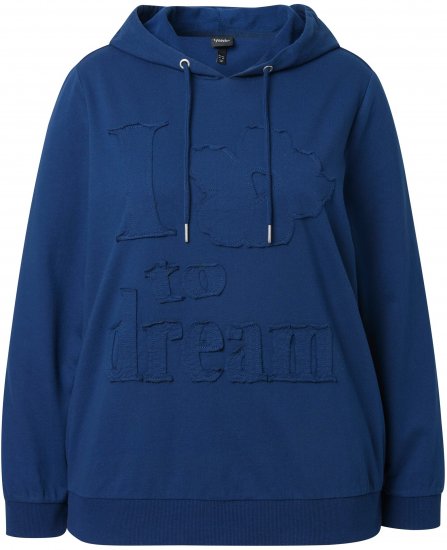 Ulla Popken Applique Lettering Hooded Sweatshirt Dark Blue - Pulovere & hanorace - 