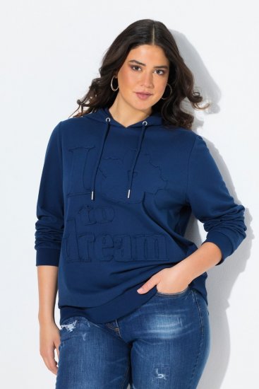 Ulla Popken Applique Lettering Hooded Sweatshirt Dark Blue - Pulovere & hanorace - Bluze, Hanorace & Tricotaje Comode