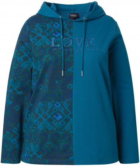 Ulla Popken Split Print LOVE Hoodie Teal - Pulovere & hanorace - 
