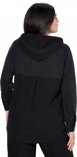 Ulla Popken Mixed Texture Button Down Hoodie Black - Pulovere & hanorace - 