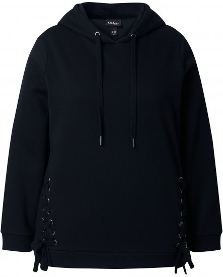 Ulla Popken Decorative Lace-Up Hoodie Black - Pulovere & hanorace - 