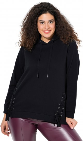 Ulla Popken Decorative Lace-Up Hoodie Black - Pulovere & hanorace - 